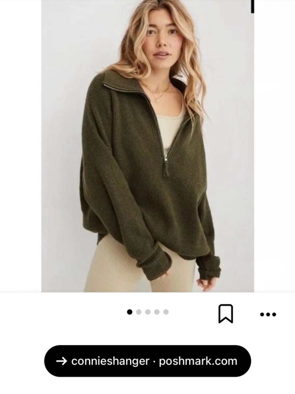 aerie Olive Green Cowl Half-Zip Sweater